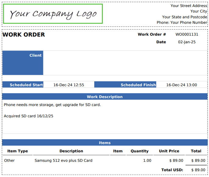 Work Order Template